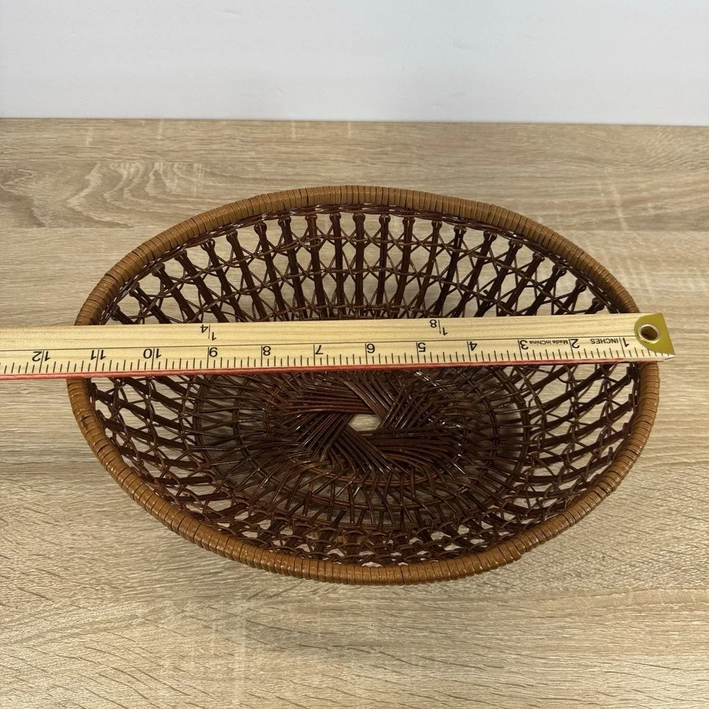 Round Woven Rattan Wicker Basket Bowl Brown Boho Fruit Bread Centerpiece